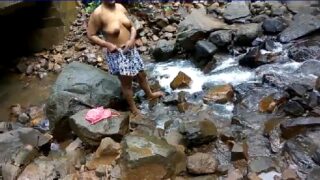 Big boobs indian girl bath in river