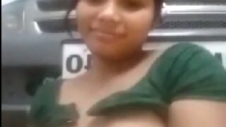 Indian maid showing boobs in car park