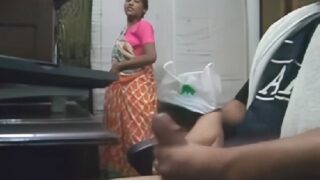 Sexy indian maid watching boss jerking