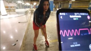 Sexy girl squirting in mall car park