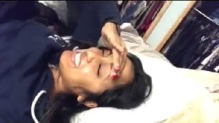 Cumming on face of south indian landlady