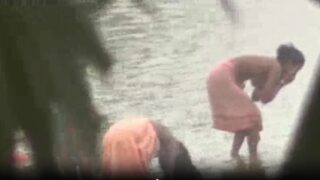 Nude desi village ladies bathing in river removing towels